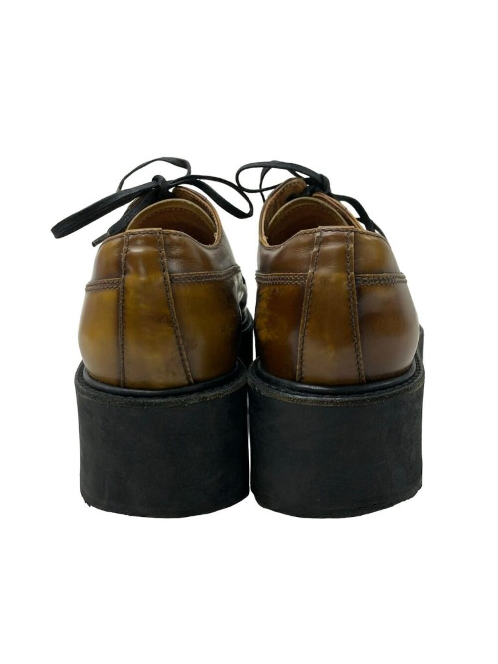Prada Loafers 37 Ready Sue Brown Black Thick Bottom Lace Sew Up Leather - Picture 3 of 9